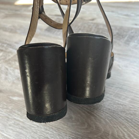 Vintage 90s Kenneth Cole NY Brown Leather Platform Wedge Sandals 7B Italy - Picture 5 of 9